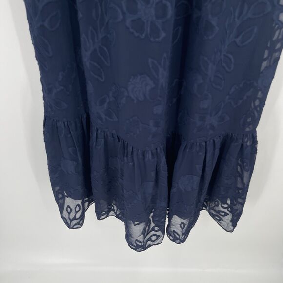 Lilly Pulitzer Womens Dress Sz 2 Navy Autumn Botanical Floral V-Neck Ruffle Midi - Picture 4 of 10